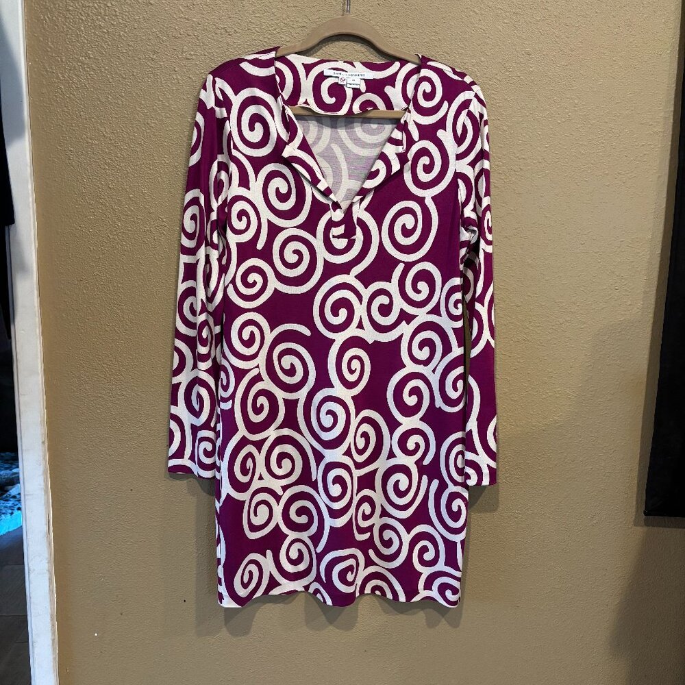 Diane von Furstenberg Purple & White Swirl Print Tunic Top | Size 12
